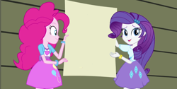 Size: 1366x686 | Tagged: safe, edit, screencap, pinkie pie, rarity, equestria girls, rainbow rocks, paper, poster, rainboom's advertisement, template