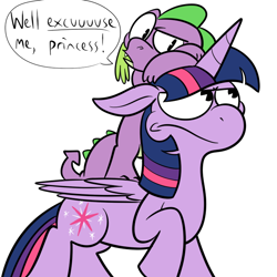 Size: 700x700 | Tagged: safe, artist:karpet-shark, derpibooru import, spike, twilight sparkle, twilight sparkle (alicorn), alicorn, dragon, pony, female, mare, parody, quote, riding, the legend of zelda, twilight is not amused, twily-daily, unamused, well excuse me princess