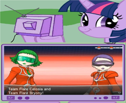 Size: 1166x958 | Tagged: safe, derpibooru import, twilight sparkle, human, exploitable meme, meme, nintendo, obligatory pony, pokémon, pokémon x and y, sunglasses, team flare, tv meme, twiface, video game