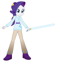 Size: 2802x3000 | Tagged: safe, artist:amante56, rarity, equestria girls, 20th century fox, clothes, crossover, disney, jedi, lightsaber, lucasfilm, simple background, smiling, solo, star wars, transparent background