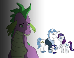 Size: 818x640 | Tagged: safe, artist:gamblingfoxinahat, fancypants, rarity, spike, dragon, pony, unicorn, broken, broken hearts, female, male, offspring, parent:fancypants, parent:rarity, parents:raripants, raripants, shipping, straight