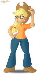 Size: 1024x1736 | Tagged: safe, artist:scobionicle99, applejack, human, applebucking thighs, humanized, solo