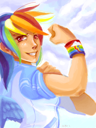 Size: 480x640 | Tagged: safe, artist:phoenixflorid, derpibooru import, rainbow dash, human, humanized, rosie the riveter, solo, winged humanization