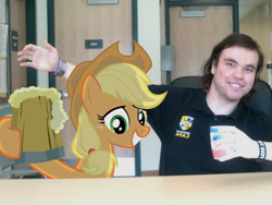 Size: 1024x768 | Tagged: safe, edit, applejack, human, acne, brony, fail, hover hand, irl, irl human, photo, pimple, why