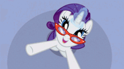 Size: 672x378 | Tagged: safe, edit, edited screencap, screencap, rarity, pony, unicorn, season 1, suited for success, animated, arms in the air, art of the dress, carousel boutique, dizzy, fabric, glasses, glasses rarity, glue, hypnotic, looking up, loop, magic, mannequin, measuring tape, needle, pincushion, scissors, singing, solo, spinning, standing, string, telekinesis, zoom