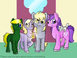 Size: 1024x768 | Tagged: safe, artist:usagi-zakura, amethyst star, derpy hooves, dinky hooves, sparkler, oc, oc:shooting star, cat, pegasus, pony, family, female, headcanon, jenny, mare