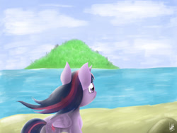 Size: 1024x768 | Tagged: safe, artist:lugiadriel14, derpibooru import, twilight sparkle, twilight sparkle (alicorn), alicorn, pony, beach, female, mare, painting, solo