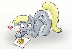 Size: 1006x686 | Tagged: safe, artist:mimicproductions, derpy hooves, pegasus, pony, cute, derpabetes, drawing, face down ass up, female, heart, hoof hold, mare, muffin, simple background, solo, that pony sure does love muffins, white background