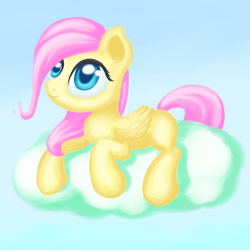 Size: 3000x3000 | Tagged: safe, artist:1nakir1, fluttershy, pegasus, pony, cloud, cute, female, filly, filly fluttershy, high res, lying, shyabetes, smiling, solo, younger