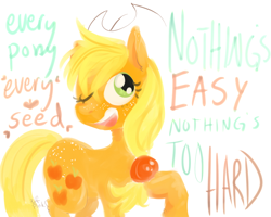 Size: 1000x800 | Tagged: safe, artist:puffpink, applejack, earth pony, pony, blonde mane, female, mare, missing accessory, orange coat, solo