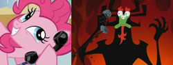 Size: 769x292 | Tagged: safe, pinkie pie, earth pony, pony, aku, exploitable meme, meme, phone, phone meme, samurai jack