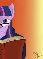 Size: 2400x3300 | Tagged: safe, artist:aeonocean, derpibooru import, twilight sparkle, anthro, book, glasses, solo