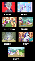 Size: 1226x2146 | Tagged: safe, applejack, fluttershy, gustave le grande, pinkie pie, rarity, spike, sweetie belle, twilight sparkle, dragon, earth pony, griffon, pegasus, pony, unicorn, hoof biting, seven deadly sins