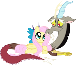 Size: 1082x924 | Tagged: safe, artist:pinkiepie03, discord, fluttershy, pegasus, pony, blushing, discoshy, female, male, shipping, straight