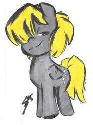 Size: 1024x1374 | Tagged: safe, artist:winterstorm42, derpy hooves, pegasus, pony, :3, female, mare, simple background, solo, traditional art, watermark