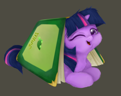 Size: 1198x954 | Tagged: safe, artist:bri-sta, artist:mn27, derpibooru import, twilight sparkle, pony, unicorn, book, book fort, colored, cute, female, filly, fluffy, one eye closed, open mouth, solo, twiabetes, weapons-grade cute, wink, younger