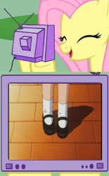 Size: 1074x1730 | Tagged: safe, fluttershy, pegasus, pony, cardcaptor sakura, clothes, cute, exploitable meme, mary janes, meme, obligatory pony, sakura kinomoto, shoe fetish, shoes, tv meme