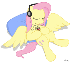 Size: 1149x979 | Tagged: safe, artist:rapidstrike, fluttershy, pegasus, pony, headphones, music player, solo