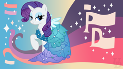 Size: 1920x1080 | Tagged: safe, artist:unnamed-doctor, rarity, pony, unicorn, canterlot boutique, clothes, dress, dress up, female, mare, outfit catalog, princess dress, solo