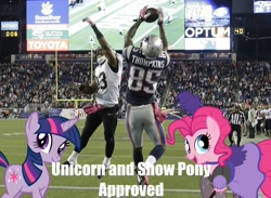 Size: 1810x1324 | Tagged: safe, derpibooru import, pinkie pie, twilight sparkle, earth pony, pony, american football, new england patriots, new orleans saints, nfl, showgirl