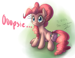 Size: 3300x2550 | Tagged: safe, artist:leadhooves, pinkie pie, earth pony, pony, accident, cake, sitting, solo