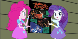 Size: 1366x686 | Tagged: safe, edit, edited screencap, screencap, pinkie pie, rarity, equestria girls, poster