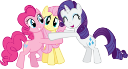 Size: 6687x3577 | Tagged: safe, artist:geonine, fluttershy, pinkie pie, rarity, earth pony, pegasus, pony, unicorn, simple background, transparent background, vector