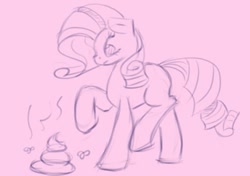 Size: 513x362 | Tagged: safe, artist:post-it, rarity, pony, unicorn, flies, monochrome, poop, sketch, solo