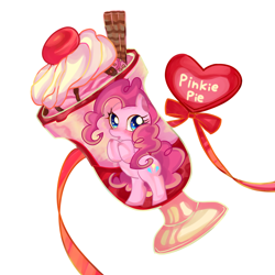 Size: 900x900 | Tagged: safe, artist:marihico, pinkie pie, earth pony, pony, dessert, female, mare, pink coat, pink mane, solo