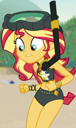 Size: 351x593 | Tagged: safe, screencap, sunset shimmer, better together, equestria girls, unsolved selfie mysteries, clothes, cropped, snorkel, swimsuit