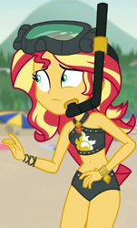 Size: 365x604 | Tagged: safe, screencap, sunset shimmer, better together, equestria girls, unsolved selfie mysteries, belly button, clothes, cropped, snorkel, swimsuit