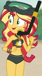 Size: 326x583 | Tagged: safe, screencap, sunset shimmer, better together, equestria girls, unsolved selfie mysteries, belly button, clothes, cropped, snorkel, swimsuit