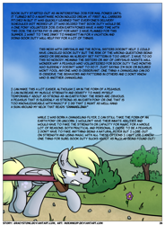 Size: 1400x1900 | Tagged: safe, artist:moemneop, derpy hooves, changeling, pegasus, pony, comic:shifting changelings lies and truths, comic, disguise, disguised changeling, solo, text, wall of text