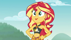 Size: 1280x720 | Tagged: safe, screencap, sunset shimmer, better together, equestria girls, unsolved selfie mysteries, belly button, clothes, solo, swimsuit