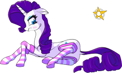 Size: 2790x1687 | Tagged: safe, artist:amberpendant, rarity, pony, unicorn, clothes, simple background, socks, solo, striped socks, transparent background