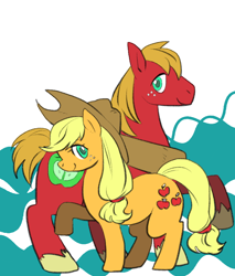 Size: 680x800 | Tagged: safe, artist:cota52, applejack, big macintosh, earth pony, pony, male, pixiv, stallion