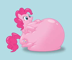 Size: 1200x1000 | Tagged: safe, artist:peketope, pinkie pie, earth pony, pony, belly, belly inflation, big belly, blue background, inflation, simple background, solo