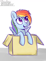 Size: 1181x1535 | Tagged: safe, artist:php97, derpibooru import, rainbow dash, pegasus, pony, 30 minute art challenge, box, brony, cute, dashabetes, history, pony in a box, solo