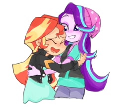 Size: 1011x871 | Tagged: safe, artist:keeerooooo1, starlight glimmer, sunset shimmer, equestria girls, mirror magic, spoiler:eqg specials, cute, glimmerbetes, hnnng, hug, shimmerbetes, smiling