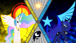 Size: 1920x1080 | Tagged: safe, artist:emkay-mlp, artist:mihaaaa, artist:parclytaxel, artist:sulyo, artist:xyzextreme13, princess celestia, princess luna, alicorn, pony, cutie mark, emblem, new lunar republic, solar empire, vector, wallpaper