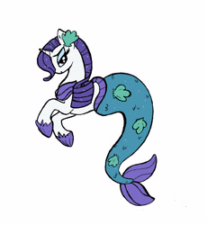 Size: 3666x3978 | Tagged: safe, artist:wulfosaurus, part of a set, rarity, mermaid, merpony, seahorse, scare master, mermarity, solo, species swap