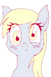 Size: 600x900 | Tagged: artist needed, safe, derpy hooves, pegasus, pony, blushing, bust, cute, female, mare, simple background, sketch, solo, transparent background