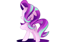 Size: 1400x1000 | Tagged: safe, artist:andromedasparkz, starlight glimmer, pony, unicorn, cute, cutie mark, female, floppy ears, glimmerbetes, hair flip, hair over one eye, mare, open mouth, raised hoof, simple background, solo, transparent background