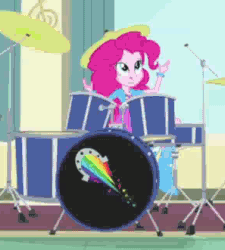 Size: 580x645 | Tagged: safe, screencap, pinkie pie, equestria girls, rainbow rocks, animated, cropped, cute, cymbal, diapinkes, drum kit, drums, musical instrument, pinkie being pinkie, silly, silly human