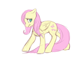 Size: 500x393 | Tagged: safe, artist:noel, fluttershy, pegasus, pony, floppy ears, frown, gritted teeth, looking back, nervous, solo