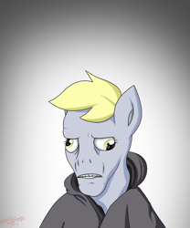 Size: 1836x2210 | Tagged: safe, artist:zsparkonequus, derpy hooves, pony, bust, crossover, gradient background, harry potter, not salmon, solo, voldemort, wat, why