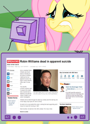 Size: 500x685 | Tagged: safe, fluttershy, pegasus, pony, exploitable meme, fluttercry, meme, obituary, obligatory pony, rest in peace, robin williams, sad, tv meme