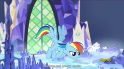 Size: 1279x713 | Tagged: safe, derpibooru import, screencap, rainbow dash, pegasus, pony, the cutie map, meme, youtube caption