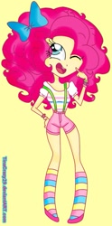 Size: 317x640 | Tagged: safe, artist:tinacrazy29, pinkie pie, human, chibi, clothes, humanized, socks, solo, striped socks