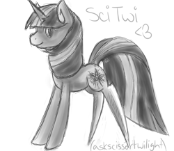 Size: 1150x1000 | Tagged: safe, artist:jumblescarf, derpibooru import, twilight sparkle, monochrome, pun, scissor twilight, solo, tumblr